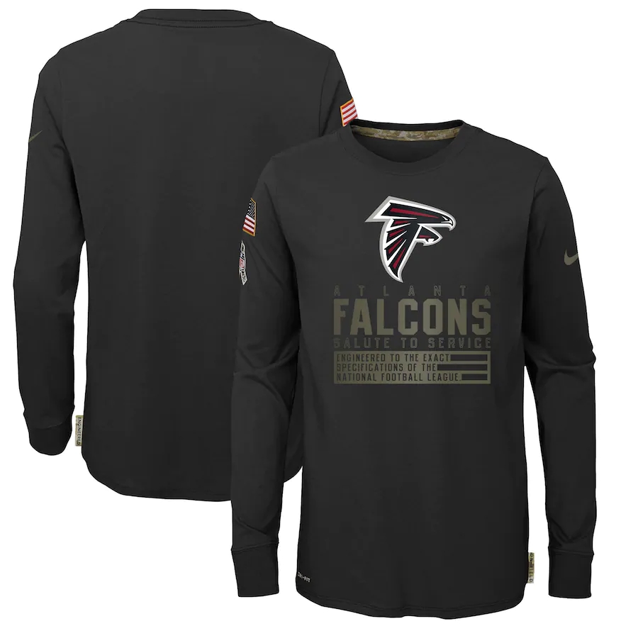 Nike Atlanta Falcons Youth Black Salute to Service Long Sleeve TShirt->nfl t-shirts->Sports Accessory